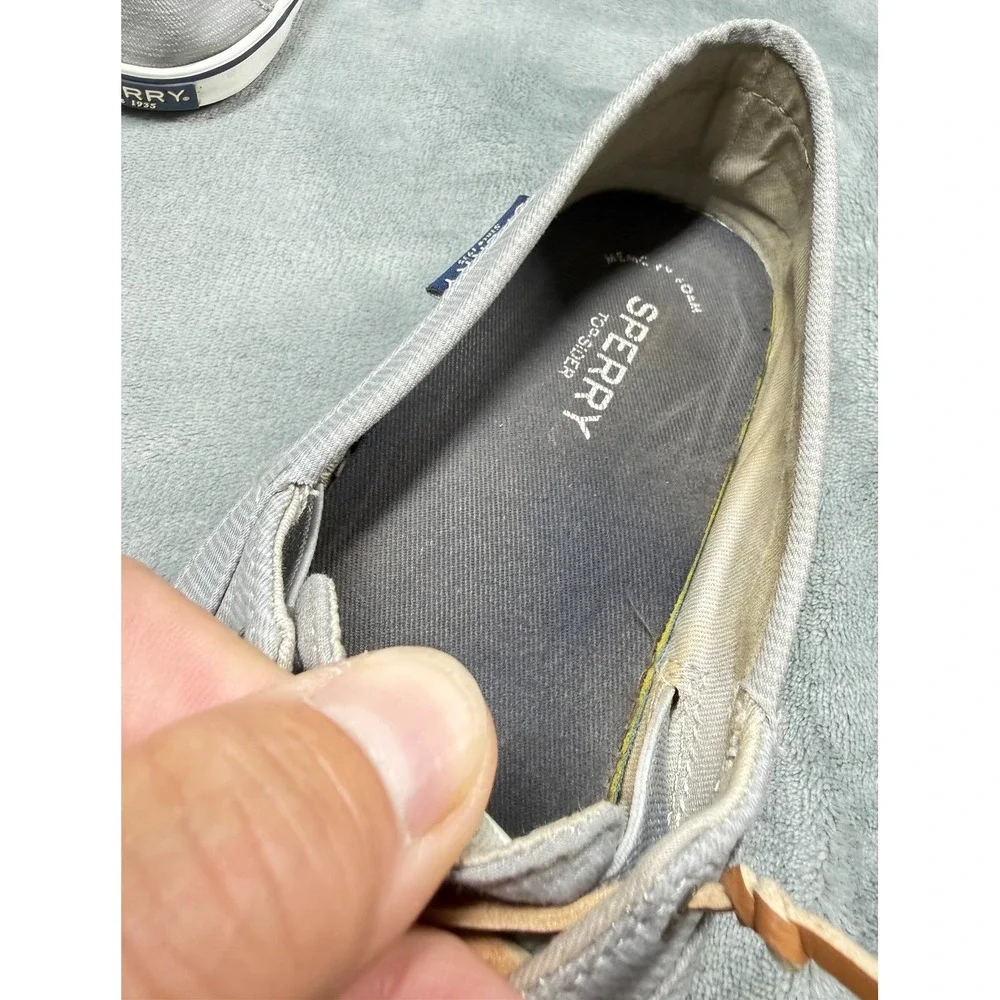 Sperry Boat Shoes Womens 8.5 Gray Canvas Leather Lace Slip On Casual
